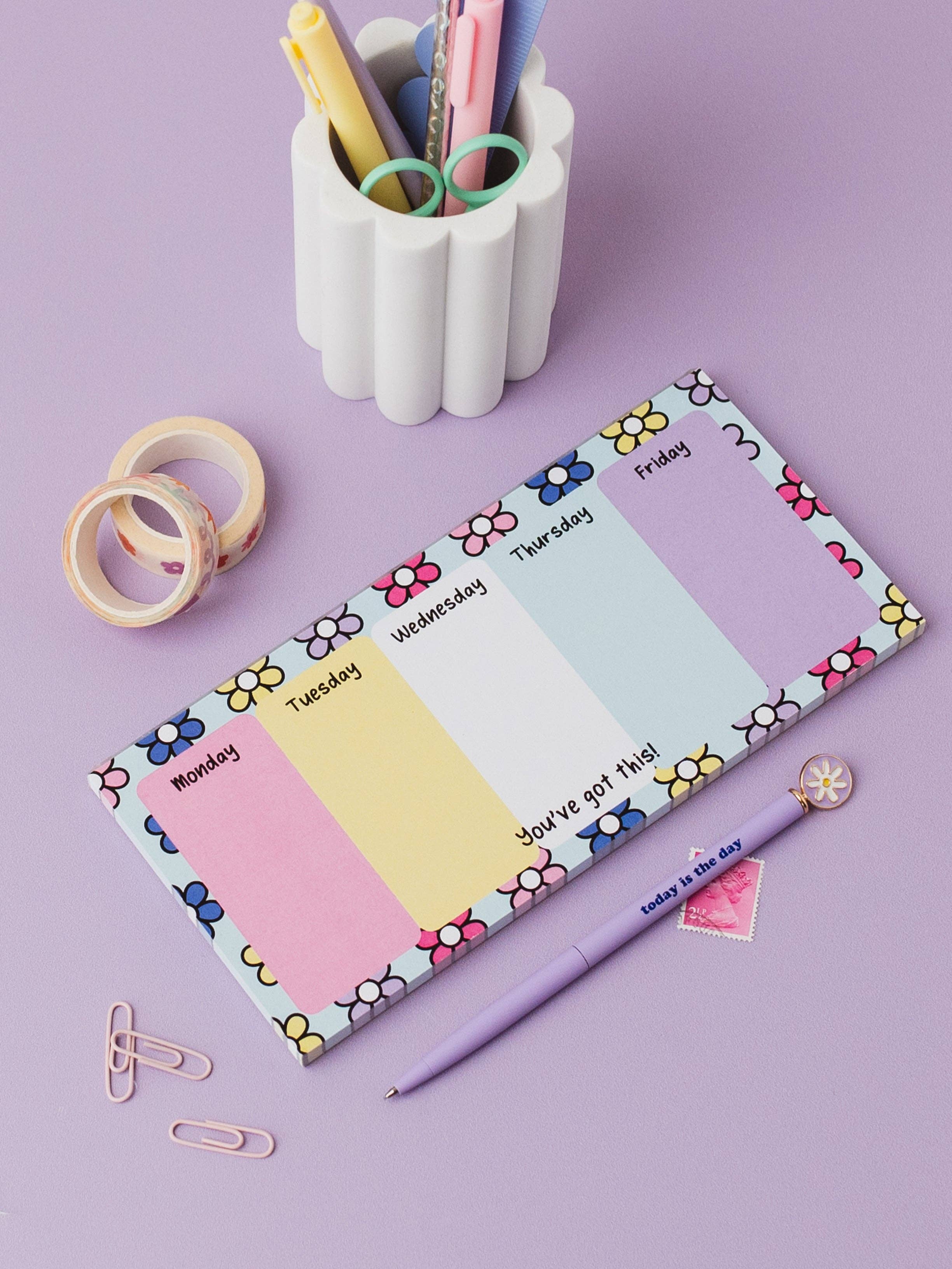 Cute Flower Print Weekday Notepad by The Happy Company
